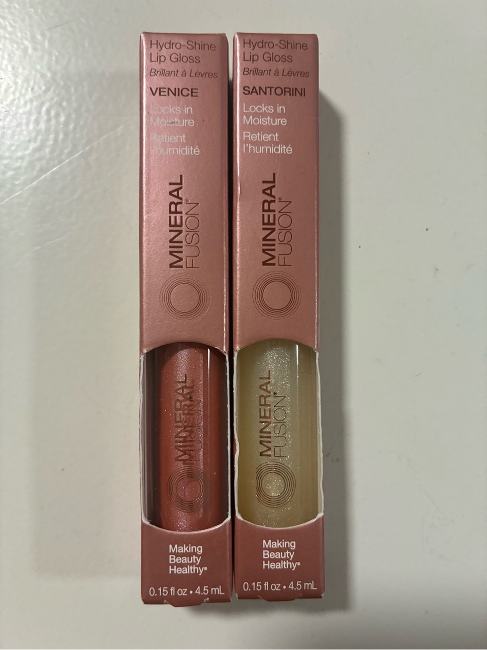 Mineral Fusion Hydro-Shine Lip Gloss Duo in Venice (rose) & Santorini (gold)